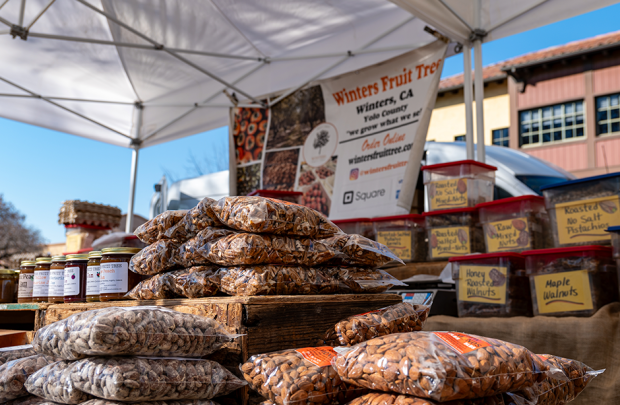 Winter's Fruit Tree stall full of packaged nuts