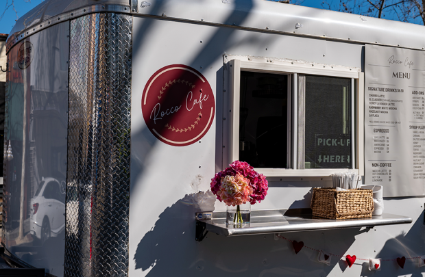 Rocco Cafe coffee trailer at the market