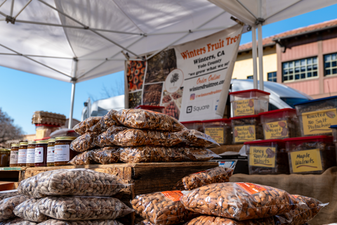 Winter's Fruit Tree stall full of packaged nuts