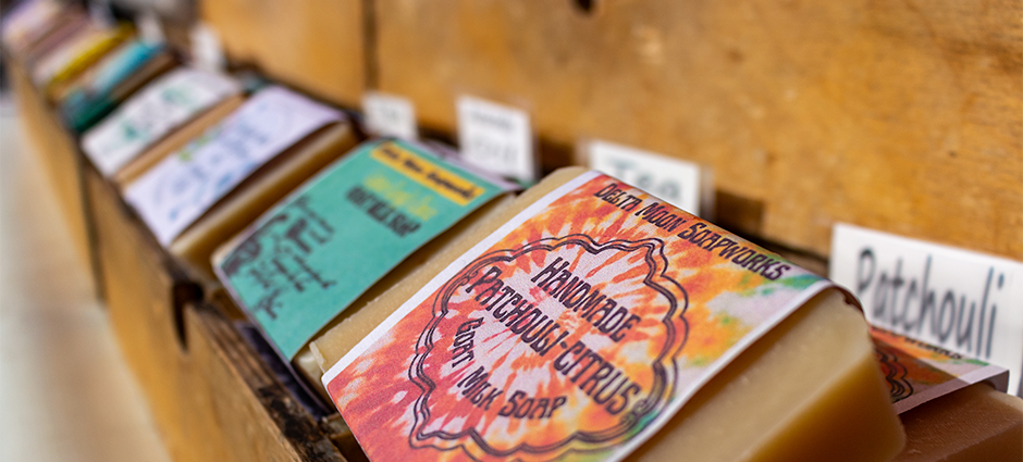 Delta Moon Soap on a rack at the market