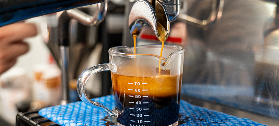 Espresso being made inside the Rocco Cafe trailer at the market