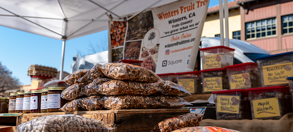 Winter's Fruit Tree stall full of packaged nuts